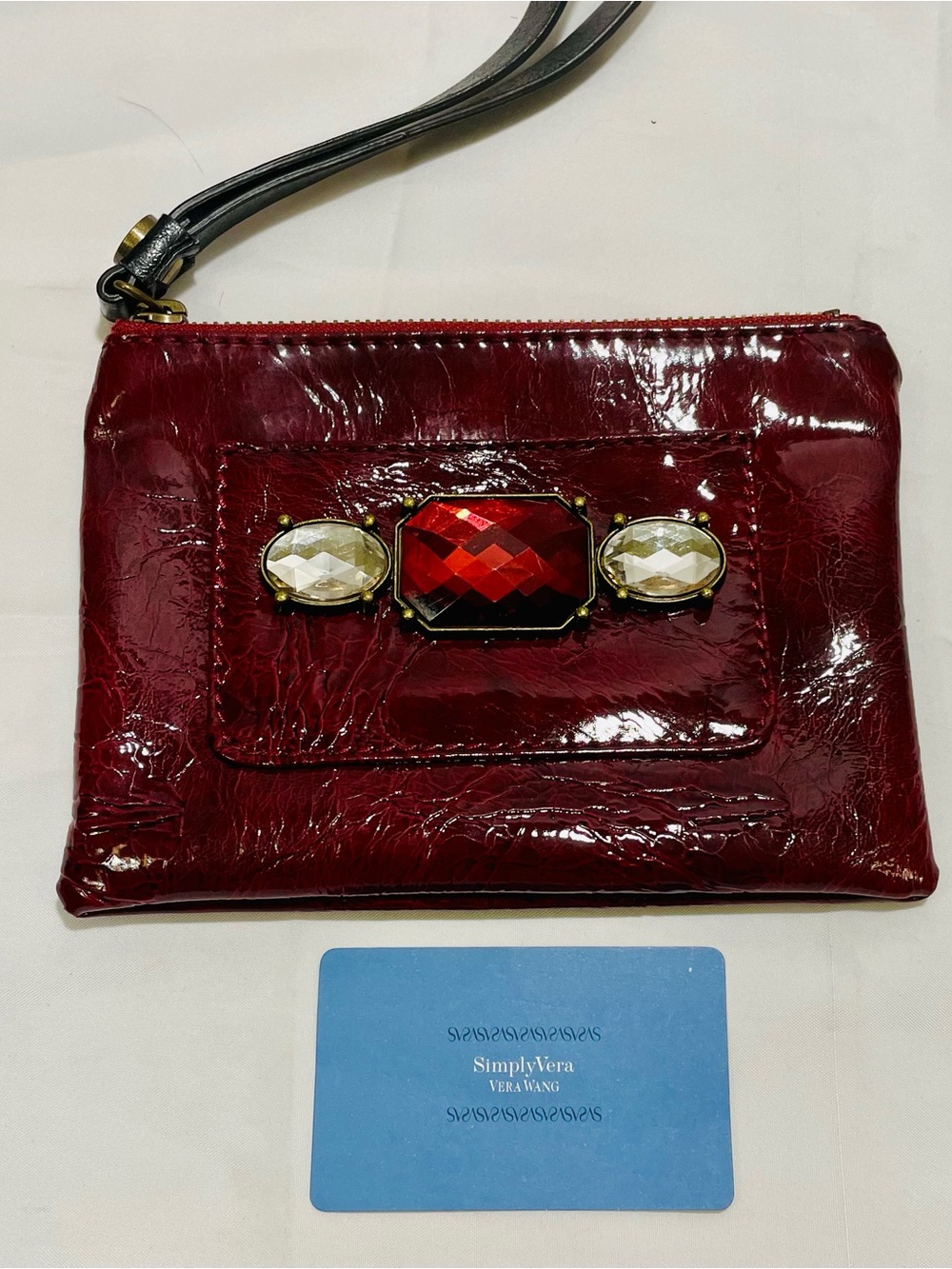 Simply Vera Vera Wang Jeweled Patent Leather Wristlet/Clutch Bag, NWOT